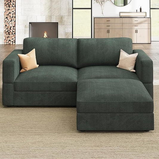 HONBAY Modular Sectional Sofa with Storage Corduroy Sectional Couches with Chaise L Shaped Sectional Couches for Living Room,Green