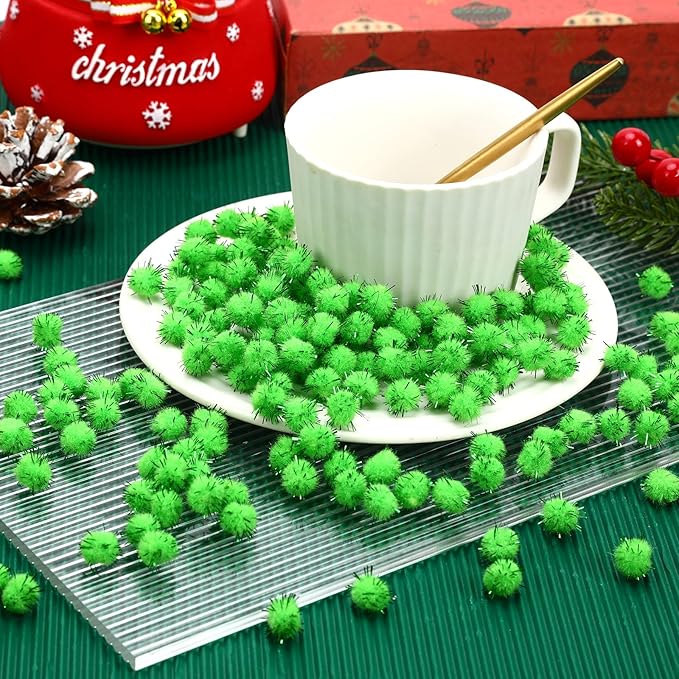 SEPGLITTER Christmas Pom Poms Balls, 1000 Pieces Light Green Glitter Pompoms Pom Poms for Crafts Making DIY Holiday Christmas Decorations Supplies (0.47inch/1.2cm )