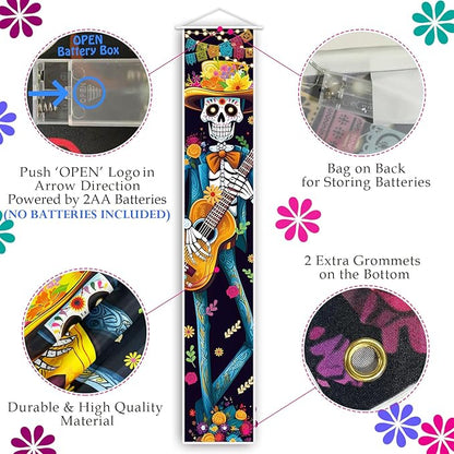 Halloween Decorations Dia De Los Muertos Lighted Porch Sign Banners Halloween Decor Mexico Day of The Dead Porch Signs Banner Indoor Outdoor Wall Door Party Decor Decoration