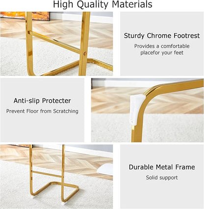 Counter Height Bar Stools Set of 4,Bar Stools with Back,30" Black Island Chairs with Gold Chrome Plated Metal Leg,Faux Leather Barstools for Pub Kitchen Counter Dining Chair