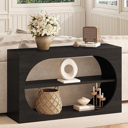 55-Inch Entryway Table with Storage, 3-Tier Console Tables, Behind Couch Table Wood Narrow Console Tables for Entryway, Living Room, Foyer, Hallway, Entry (Black)