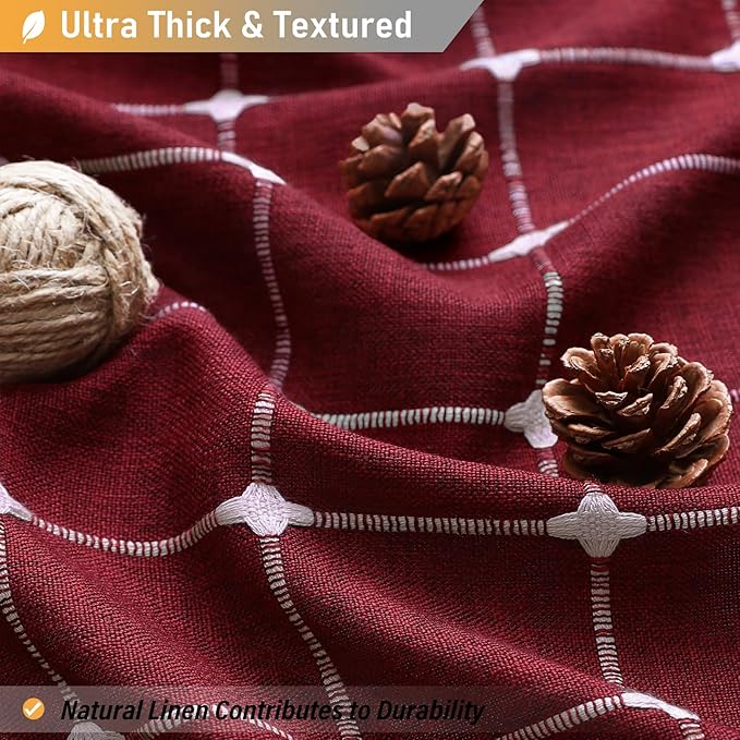 BTTN Extra Long Shower Curtain, 72x84 Inch Long Boho Chic Tassel Linen Fabric Shower Curtain Set with Hooks, Tall Modern Farmhouse Elegant Heavy Duty Thick Cloth Shower Curtains for Bathroom, Burgundy