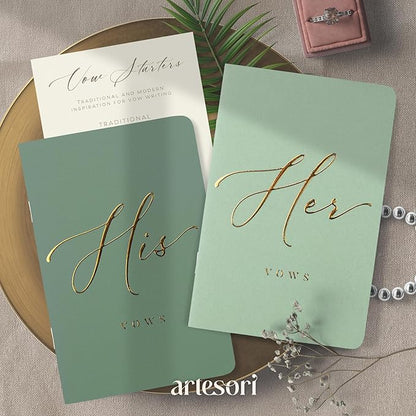 ARTESORI Premium Wedding Vow Book for Her & Him, Soft Touch, Gold Foil, 28 Lined Pages, Vow Books His and Hers, Wedding Essentials, Wedding Registry Ideas, His and Hers Gifts [Mint & Sage]