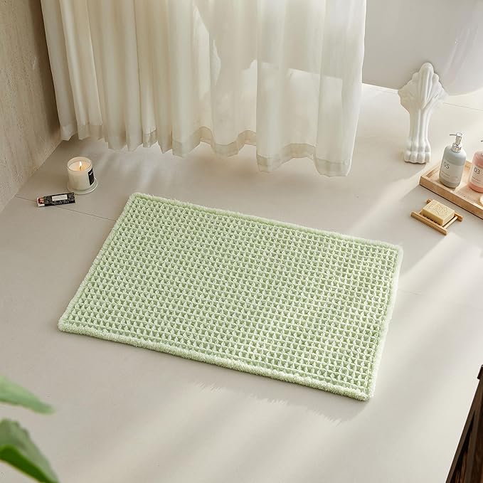 Waffle Bath Mat, Boho Bathroom Rugs Non Slip Washable Super Absorbent Quick Dry Cute Bath Mat Farmhouse Bathroom Decor, 48"x24" Pale Green