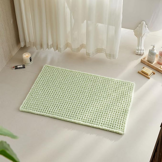 Waffle Bath Mat, Boho Bathroom Rugs Non Slip Washable Super Absorbent Quick Dry Cute Bath Mat Farmhouse Bathroom Decor, 48"x24" Pale Green