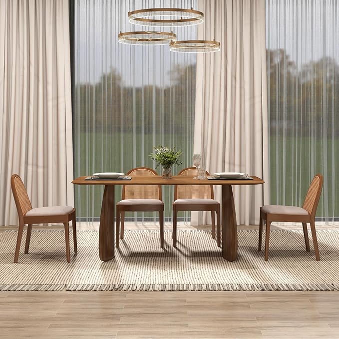 LukeAlon Modern Wooden Dining Table for 6 to 8 People, 71" Large Kitchen Dining Table with Wood Pedestal Base Mid Century Walnut Rectangular Long Dinner Table for Home Dining Room Restaurant, Brown