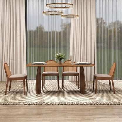 LukeAlon Modern Wooden Dining Table for 6 to 8 People, 71" Large Kitchen Dining Table with Wood Pedestal Base Mid Century Walnut Rectangular Long Dinner Table for Home Dining Room Restaurant, Brown