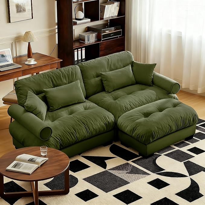 SoarFlash L Shaped Couches for Living Room, Small Sectional Sofa Set with Reversible Chaise, Modern Designed Sleeper Sofas and Modular Couch Function, Suitable for Small Spaces in Apartment, Green