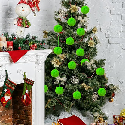 12Pcs Lime Green 3.15 Inch Furry Christmas Ornaments, Soft Fluffy Fuzzy Pom Pom Balls, Christmas Decorations Hanging Ornaments for Christmas Tree, Holiday Party, DIY Craft, and Indoor Mantel Decor