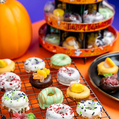Send A Cake Halloween Donut Tower Gift Box – 20 Individually Wrapped Mini Donuts – Halloween Treats for Kids & Adults, Fun Delivery Gift for All Ages