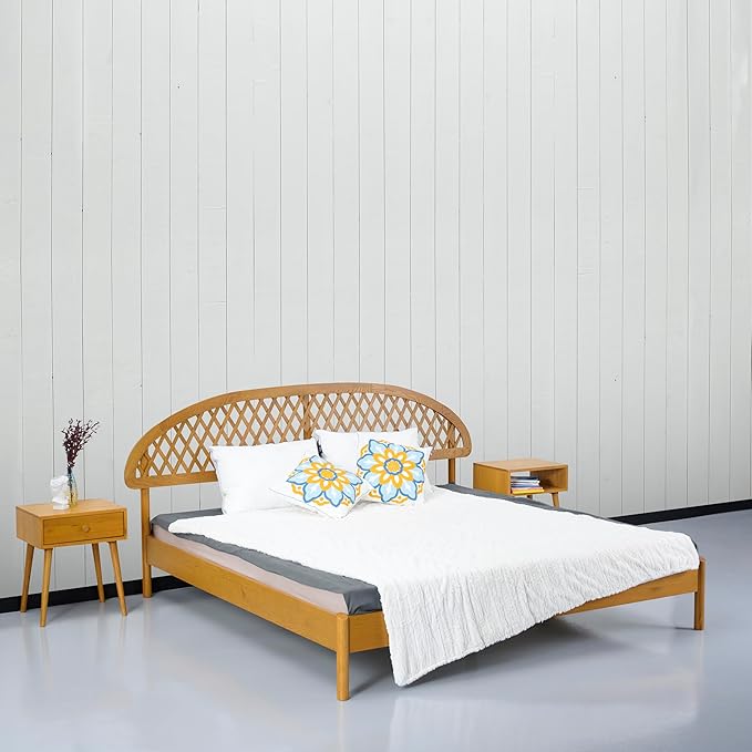 NTC Gem Wooden Bed Frame with Headboard, Solid Oak Foundation with Silent Slats and Wood Central Supports, 1000 Lb Capacity, Effortless Assembly, King - Rustic Oak