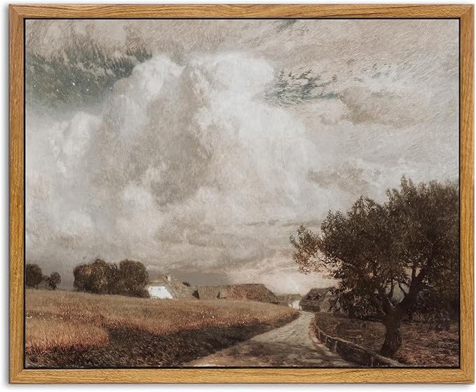 KBKBART Framed Canvas Wall Art, Vintage European Landscape Oil Painting, Rustic Farmhouse Country Landscape Print, Bathroom & Bedroom Living Room Decor (9"x11")