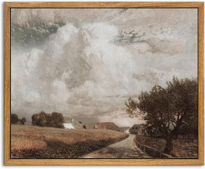 KBKBART Framed Canvas Wall Art, Vintage European Landscape Oil Painting, Rustic Farmhouse Country Landscape Print, Bathroom & Bedroom Living Room Decor (9"x11")