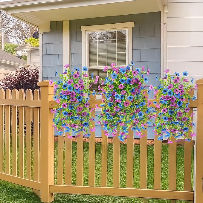 INQCMY 2Pcs Artificial Flowers for Outdoors UV Resistant Artificial Plants Easy Assembly for Spring Decor Look Real Faux Hanging Flowers for Outside Home Planter Porch Patio Decoror