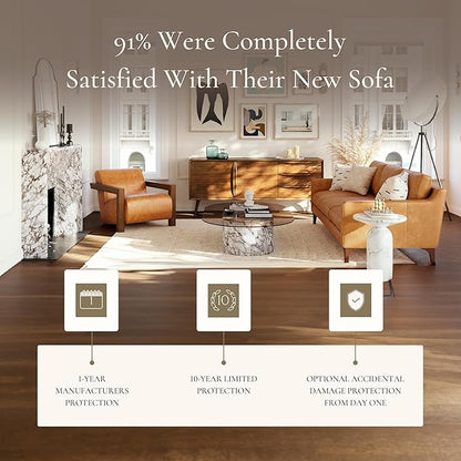 Poly & Bark Sorrento Leather Couch - 86 Inch Sofa - Full-Grain Leather Sofa for Living Room with Feather Down Topper - Living Room Couch - Pure Aniline Vintage Italian Leather in Cognac Tan