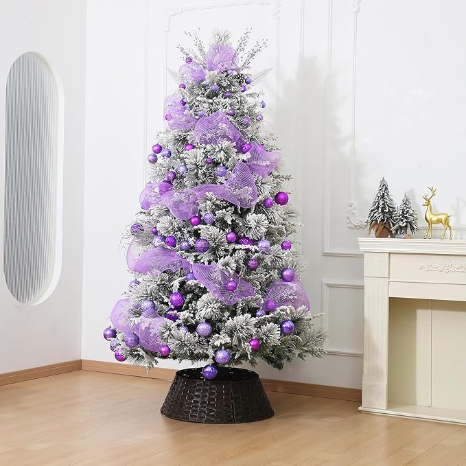 Purple Christmas Ball Ornaments Christmas Tree Decorations with Hang Rope-36pcs Shatterproof Christmas Ornaments Set with 6 Styles in 3 Sizes(Small Medium Large)