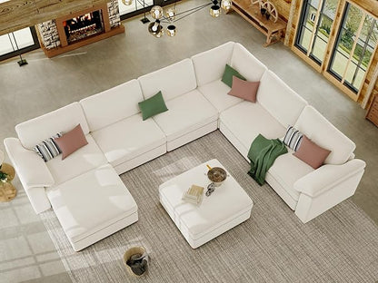 EASE MOOSE Oversized Sectional Modular Sofa,U Shape Sectional Modular Couch Wide Deep seat Sofa,FSC Certified Chenille Modular Couch,White