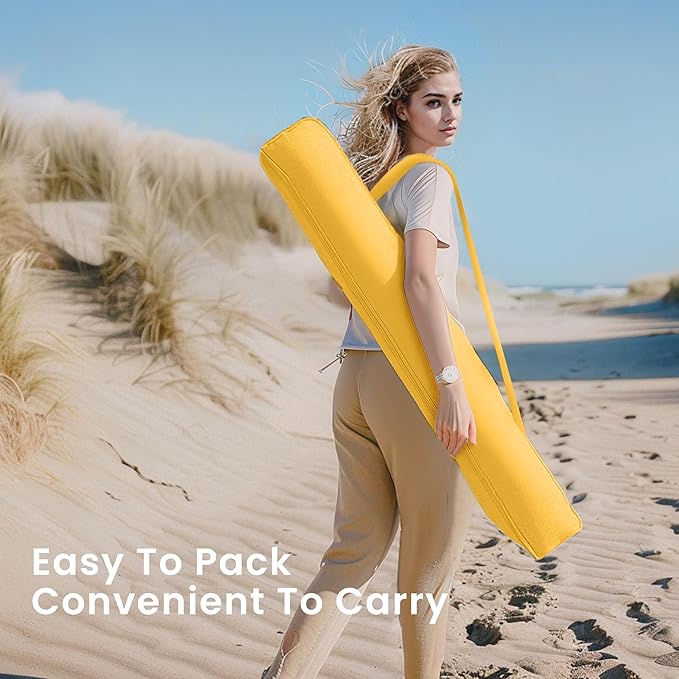 PHI VILLA 7ft Beach Umbrella with Fringe & Sand Anchor, Outdoor Patio Heavy Duty Windproof Portable Tassel Umbrellas for Sand with Push Button Tilt & Carrying Bag, UPF 50+, Yellow