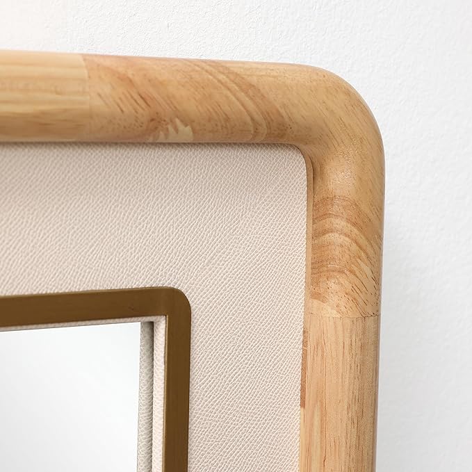 LuxenHome Rounded Rectangle Wall Mirror, 35.4" x 23.6" Large Solid Wood Framed Bathroom Mirror for Wall, Decorative Wooden Mirrors for Entryway Living Room Bedroom, Hangs Horizontally or Vertically