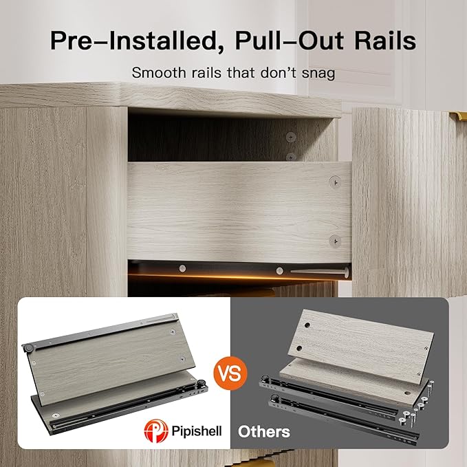 Pipishell Dresser for Bedroom, Fluted 5 Drawers Dresser, 40" Tall Modern Chest of Drawer with Round Edge & Pre-Installed Drawer Slides, Natural Wood Drawer Organizer for Bedroom, Hallway, Gray