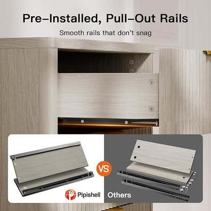 Pipishell Dresser for Bedroom, Fluted 5 Drawers Dresser, 40" Tall Modern Chest of Drawer with Round Edge & Pre-Installed Drawer Slides, Natural Wood Drawer Organizer for Bedroom, Hallway, Gray