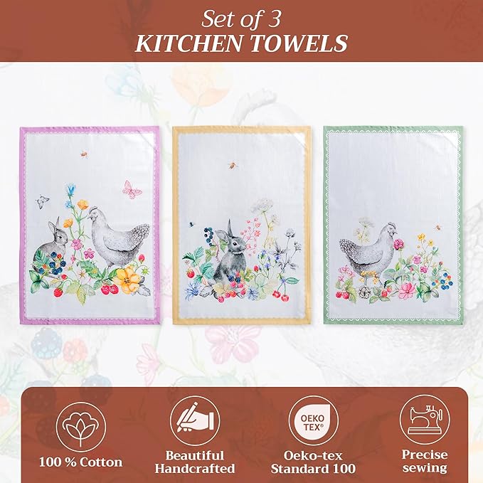 Maison d'Hermine Dish Towels 100% Cotton Absorbent Printemps Set of 3 Spring Summer