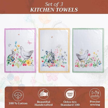 Maison d'Hermine Dish Towels 100% Cotton Absorbent Printemps Set of 3 Spring Summer