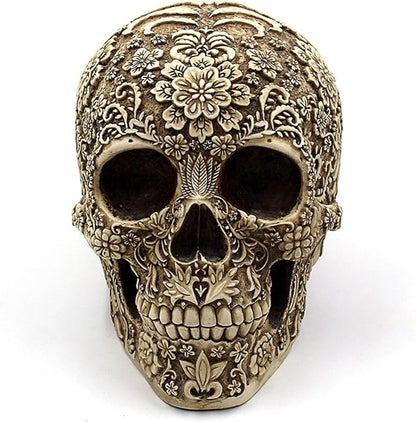 UJOY Creative Skull Flowers Sculpture 8.1'' Human Head Skeleton Statue Collectible Halloween Decoration Home Decor