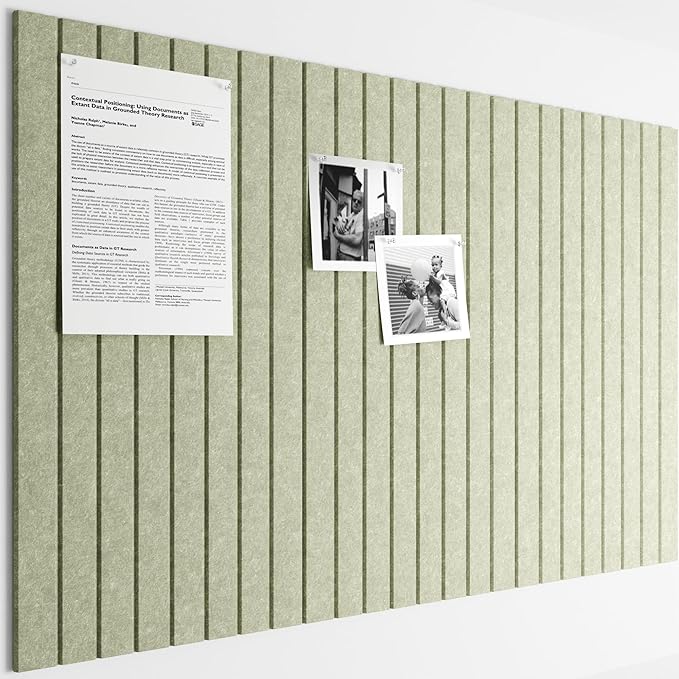 Bumusty Large Cork Board Alternative-36 x24 Felt Bulletin Board Tiles, with 30 Pushpins, 40 Adhesive Tabs, 6-Pack Slat Wall Paneling, Cork Boards for Office Push Pin Board Felt Board-Sage