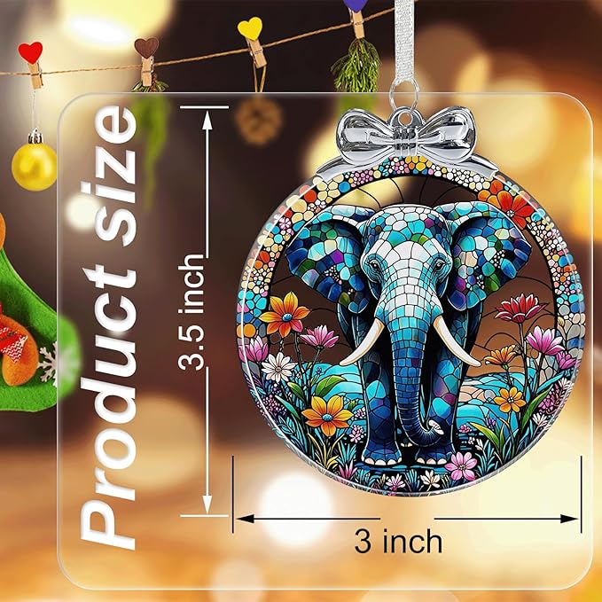 Elephant Christmas Ornament for Christmas Decorations Crystal Glass- Xmas Gifts for Elephant Lover, Holiday Keepsake Present Exchange Ideas