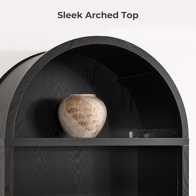 SICOTAS Book Shelf Arched Cabinet Bookshelf Arch 84.2" Tall Bookcase 5 Tier Large Bookshelves with Doors Storage Rattan Boho Wide Book Shelves Case for Living Room Kitchen Office Bedroom Library