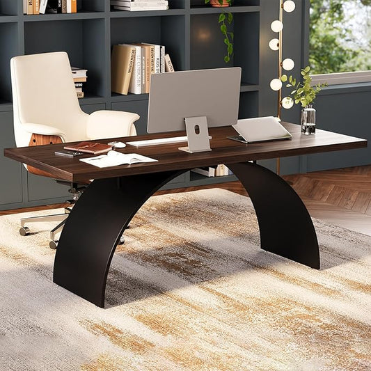 homary 63" Industrial Style Office Writing Desk, Walnut Desk Modern Computer Desk Home & Office Furniture Modern Computer Desk