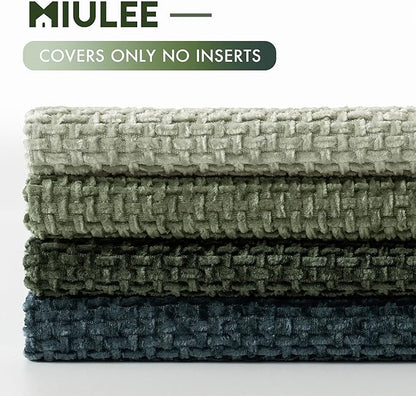 MIULEE Pack of 4 Throw Pillow Covers 18x18 Inch Green Forest Soft Decorative Chenille Pillow Covers Farmhouse Accent Cushion Covers for Boho Home Decor Spring Bedroom Living Room