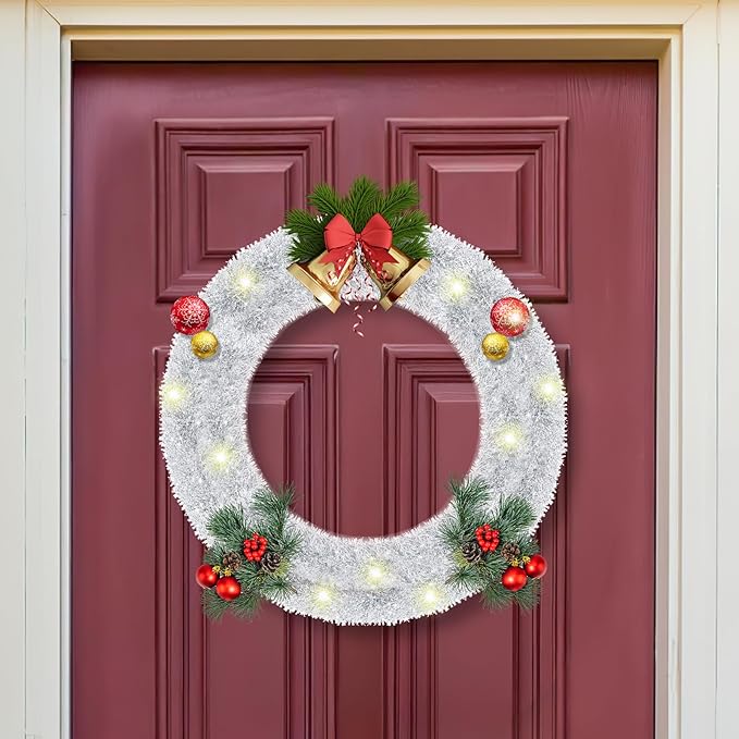 50ft Silver & White Christmas Tinsel Garland - Metallic Tinsel Glitter Twist Garland Hanging Streamers for Indoor/Outdoor Decor Xmas Tree Garlands Decorations