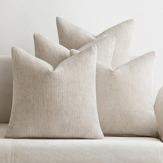 MIULEE Pack of 4 Throw Pillow Covers 16x16 Inch Cream Soft Decorative Chenille Pillow Covers Farmhouse Accent Cushion Covers for Boho Home Decor Bedroom Living Room
