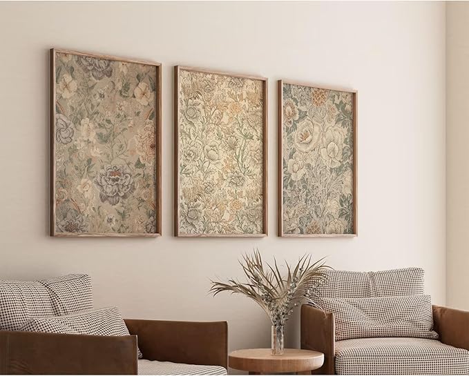 Vintage Flower Wall Art Decor Beige Floral Canvas Wall Art Botanical Rustic Pictures Prints Farmhouse Antique Painting Vintage Flower Poster for Living Room Bedroom 16x24 Inch Unframed Set of 3