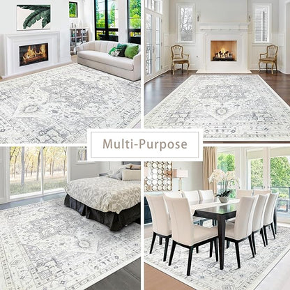 Area Rug 8x10 Washable Area Rugs for Living Room,Bedroom, Dining Room- Ultra Soft Non-Shedding Faux Wool Retro Rugs,Large Vintage Carpets with Non Slip Rubber Backing for Farmhouse Home Office