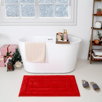 GRANNY SAYS Red Bathroom Rug, 20" x 32", Non-Slip, Absorbent, Washable, Microfiber Bath Mat for Tub, Shower Rugs