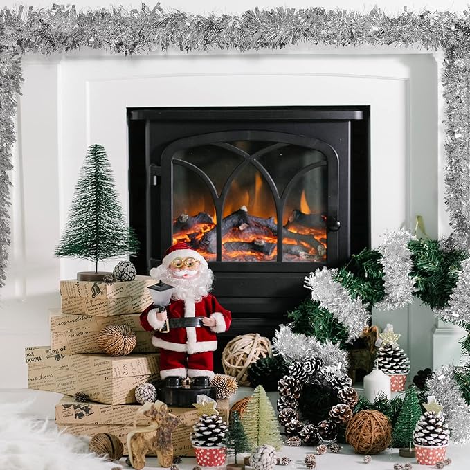 CANREVEL 4 Pieces 26.2 Ft Christmas Garland Metallic Shiny Twist Tinsel Garland Hanging Decorations for Christmas Tree, Mantle, Stairs Railing Decorations - Silver