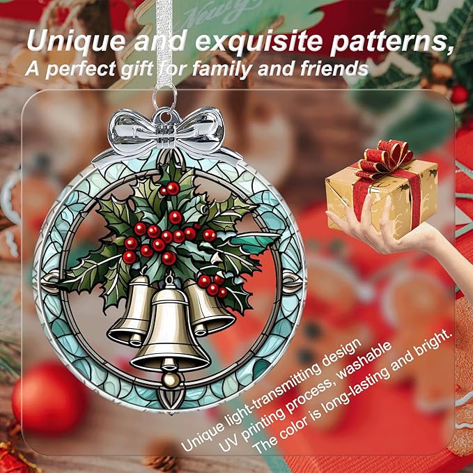 Christmas Bell Stained Glass Ornament - Hanging Ornaments for Christmas Tree, Christmas Ornaments Xmas Decorations, Holiday Keepsake Present Exchange Ideas