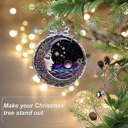 Sun and Moon Christmas Ornament Crystal Glass with Gift Box- Hanging Ornaments for Christmas Tree Xmas Decorations, Holiday Keepsake Present Exchange Ideas