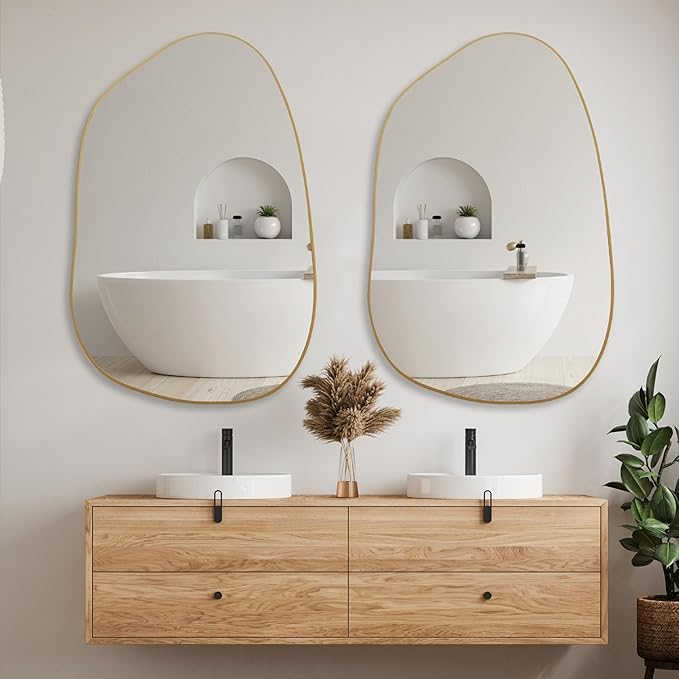 PERFNIQUE Irregular Asymmetrical Wall Mirror Decorative Modern Wall Mounted 40"x26", Gold