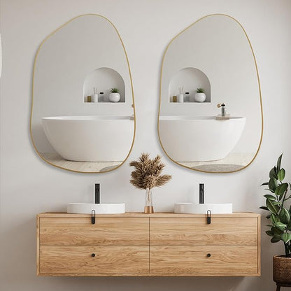 PERFNIQUE Irregular Asymmetrical Wall Mirror Decorative Modern Wall Mounted 40"x26", Gold