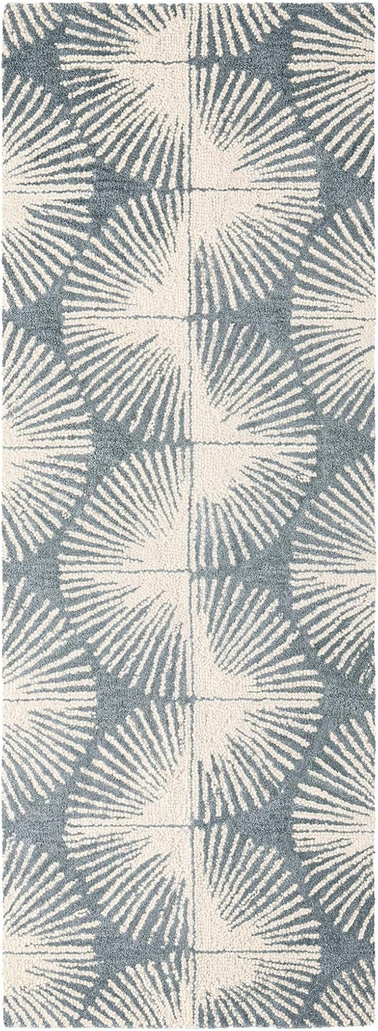 Nicole Miller New York Kendall Fluted Geo Handcrafted Runner Area Rug, 100% Wool Rug, Grey, 2'5"x7"