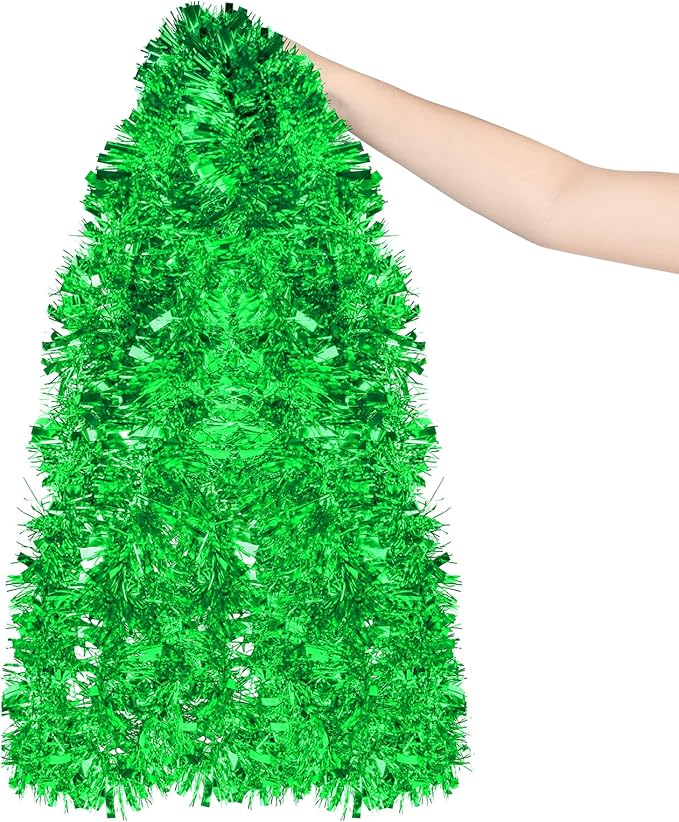 50FT Green Christmas Tinsel Garland - Metallic Tinsel Glitter Twist Garland Hanging Streamers for Indoor Decor, Xmas Tree Garlands Decorations