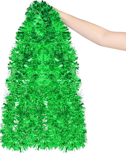 50FT Green Christmas Tinsel Garland - Metallic Tinsel Glitter Twist Garland Hanging Streamers for Indoor Decor, Xmas Tree Garlands Decorations