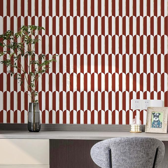 Vamos Tile Peel and Stick Backsplash Seamless Tile for Kitchen,White and Red PVC Mixed Light Gold Self Adhesive Fish Scale Metal Mosaic Tiles (10 Sheets)