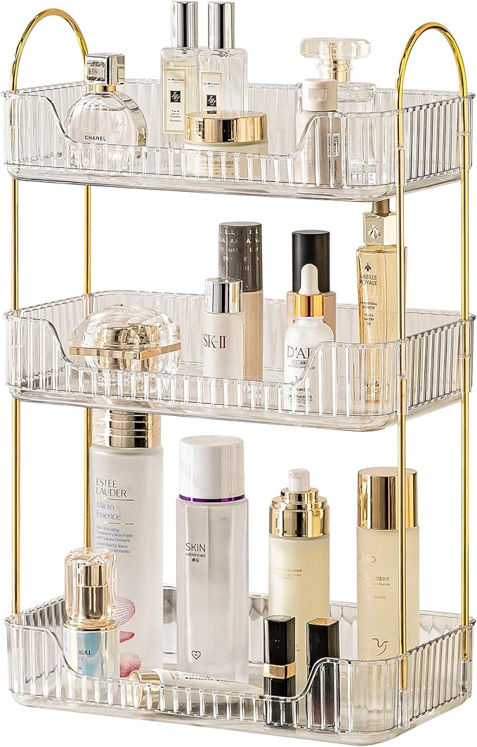 3 Tier Bathroom Organizer Countertop Makeup Perfume Skincare Organizer for Bathroom Dresser Vanity (White)