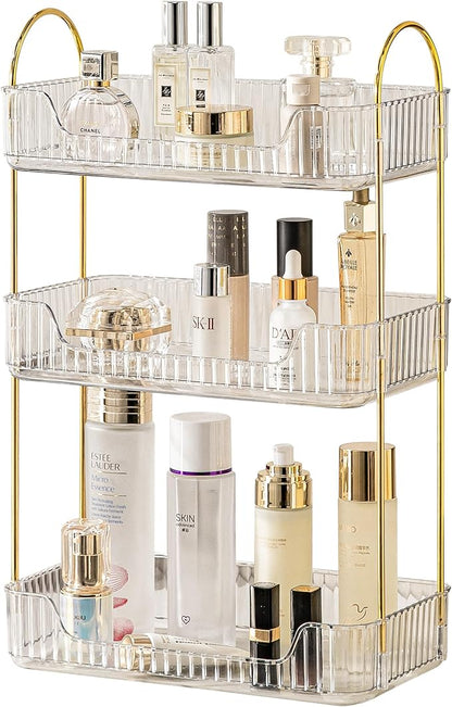 3 Tier Bathroom Organizer Countertop Makeup Perfume Skincare Organizer for Bathroom Dresser Vanity (White)