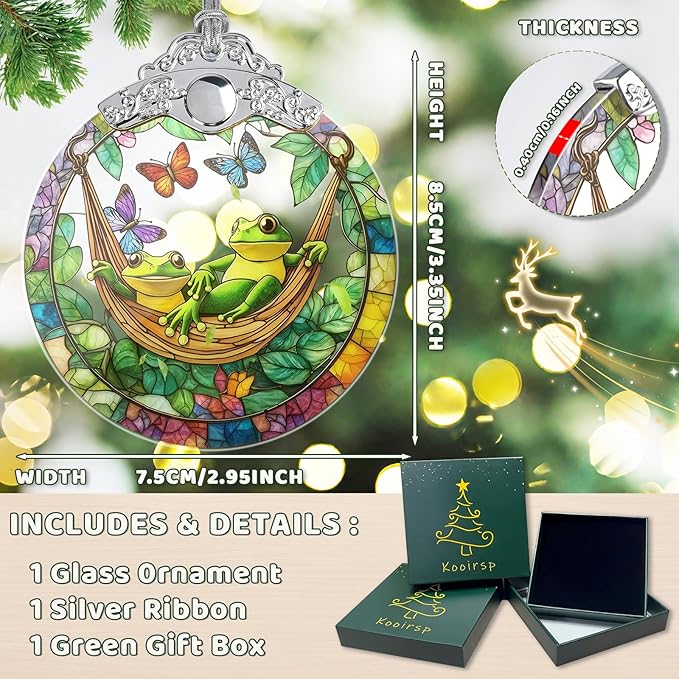 Stained Glass Frog Ornaments, Frog Christmas Decoration for Tree, Vintage Christmas Decorations Tree Ornaments